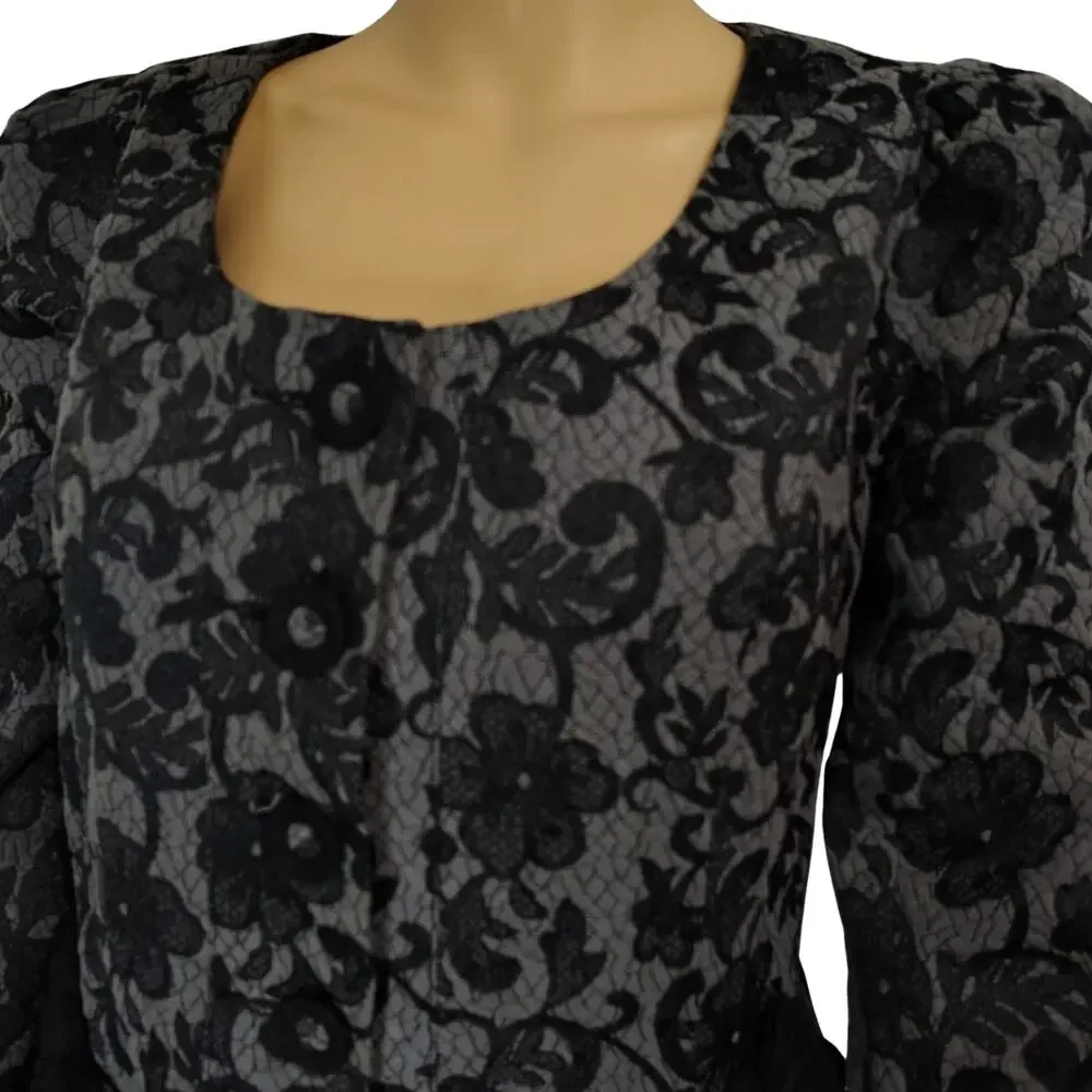 Betsey Johnson Floral Jacket Brocade Runway Peplum Ribbon Fit Flare Size 6 - Picture 5 of 9